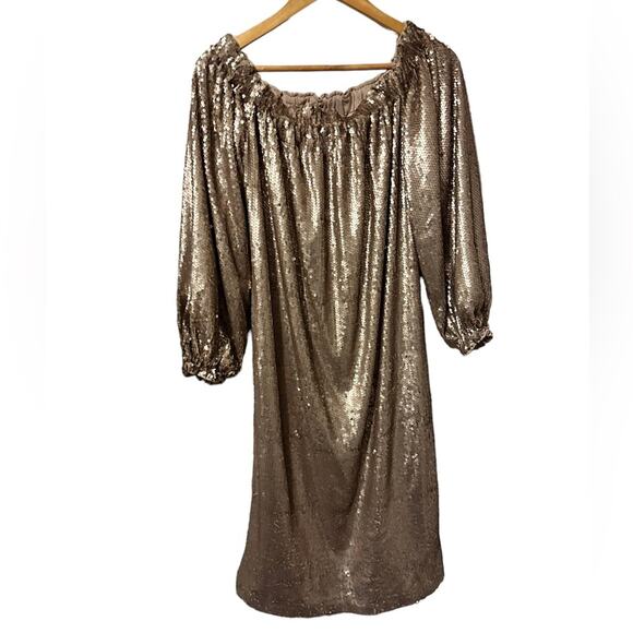 Mare Mare x Anthropologie Calliope Gold Sequined Midi Dress Medium NEW - Picture 6 of 13